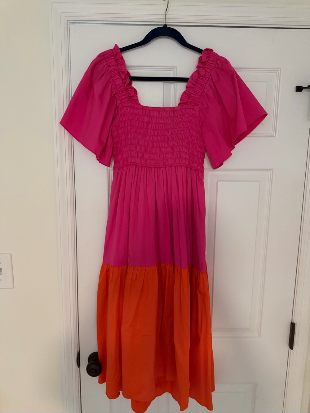 crosby Pink and Orange Tiered Puff-Sleeve Dress